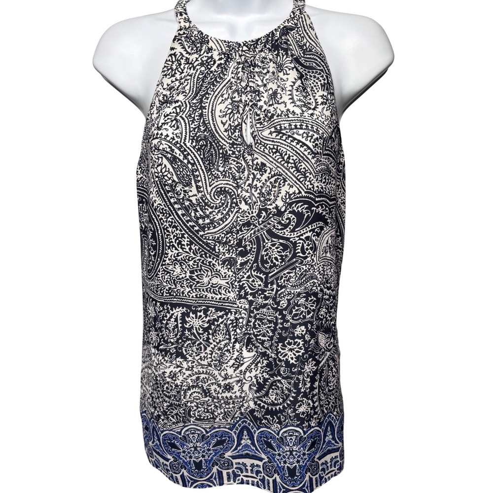 ARTISAN NY Womens Blue Paisley Halter Sleeveless Top Sz M Boho Flowy Lightweight